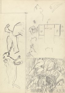 Études de maisons dans les arbres, animaux et plan d